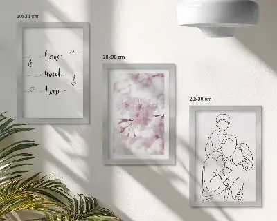 Juego de 3 cuadros decorativos con diseño minimalista de flores y familia
