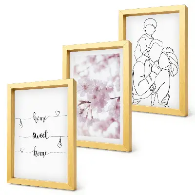 Juego de 3 cuadros decorativos con diseño minimalista de flores y familia
