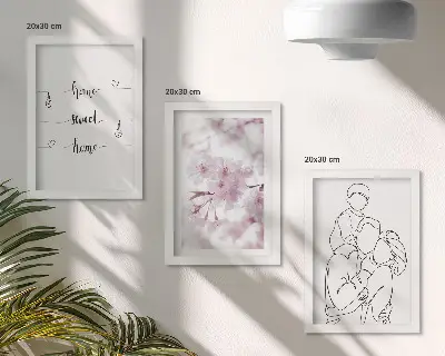 Juego de 3 cuadros decorativos con diseño minimalista de flores y familia