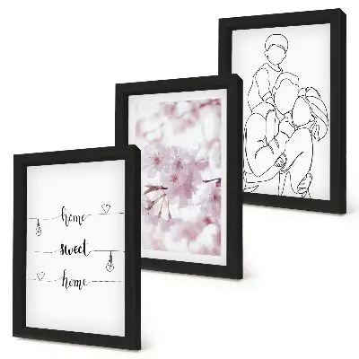 Juego de 3 cuadros decorativos con diseño minimalista de flores y familia