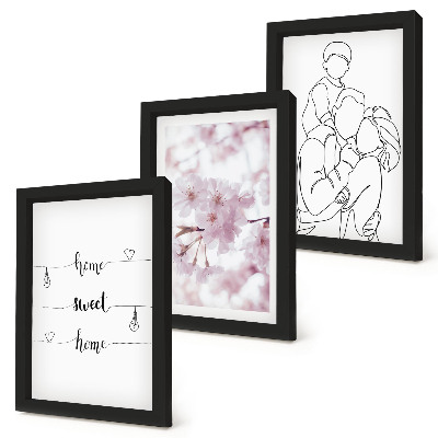 Juego de 3 cuadros decorativos Flores y familia en un diseño minimalista