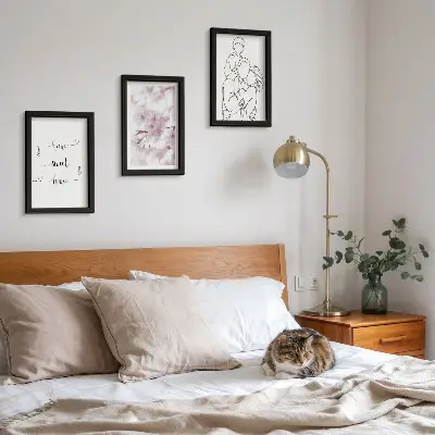 Juego de 3 cuadros decorativos con diseño minimalista de flores y familia