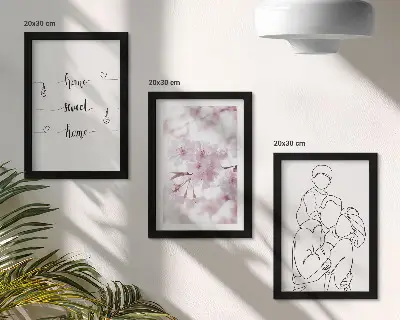Juego de 3 cuadros decorativos con diseño minimalista de flores y familia