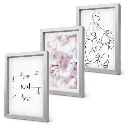 Juego de 3 cuadros decorativos con diseño minimalista de flores y familia