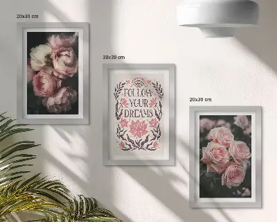 Juego de 3 cuadros decorativos rosas antiguas con inscripción sobre los sueños