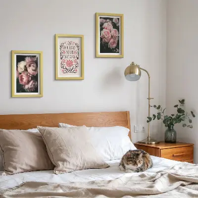 Juego de 3 cuadros decorativos rosas antiguas con inscripción sobre los sueños
