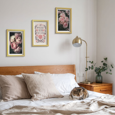 Juego de 3 cuadros decorativos Rosas antiguas con la inscripción sobre los sueños