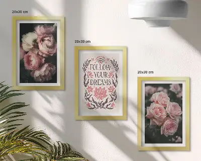 Juego de 3 cuadros decorativos rosas antiguas con inscripción sobre los sueños