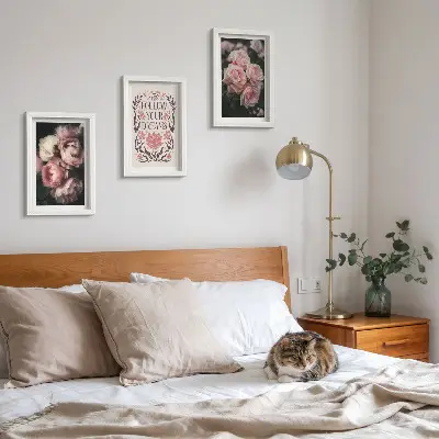 Juego de 3 cuadros decorativos rosas antiguas con inscripción sobre los sueños