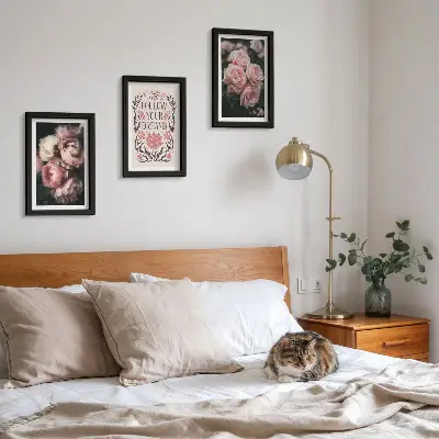 Juego de 3 cuadros decorativos rosas antiguas con inscripción sobre los sueños