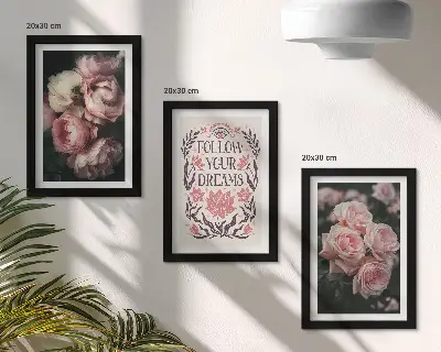 Juego de 3 cuadros decorativos rosas antiguas con inscripción sobre los sueños