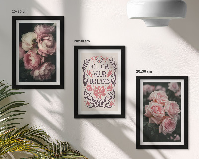 Juego de 3 cuadros decorativos Rosas antiguas con la inscripción sobre los sueños