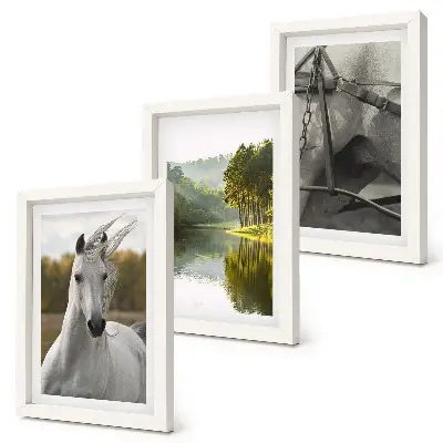 Juego de 3 cuadros decorativos caballos blancos en paisaje de río natural