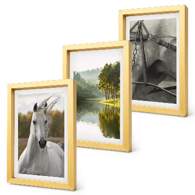 Juego de 3 cuadros decorativos Caballos blancos junto al paisaje natural del río