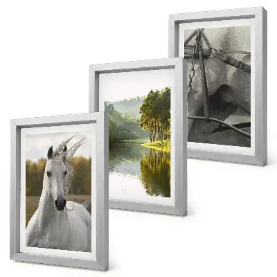 Juego de 3 cuadros decorativos caballos blancos en paisaje de río natural