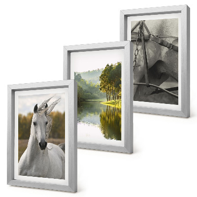 Juego de 3 cuadros decorativos Caballos blancos junto al paisaje natural del río