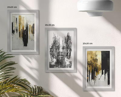 Juego de 3 cuadros decorativos Contrastando abstracciones con retratos y arquitectura.