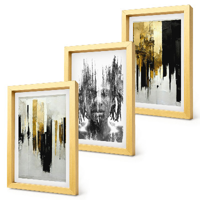 Juego de 3 cuadros decorativos Contrastando abstracciones con retratos y arquitectura.