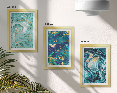 Tríptico enmarcado Abstracción turquesa de pintura derramada