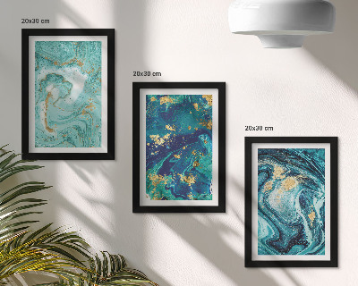 Tríptico enmarcado Abstracción turquesa de pintura derramada