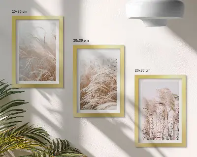 Juego de 3 cuadros decorativos con campos de hierba en tonos marrones y beige