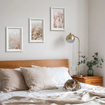 Juego de 3 cuadros decorativos con campos de hierba en tonos marrones y beige