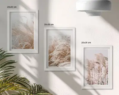 Juego de 3 cuadros decorativos con campos de hierba en tonos marrones y beige