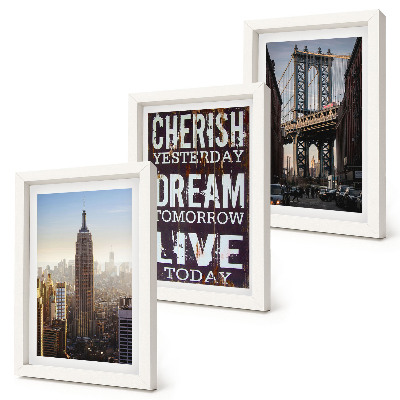 Juego de 3 cuadros decorativos Paisajes de la ciudad de Nueva York con una cita inspiradora.