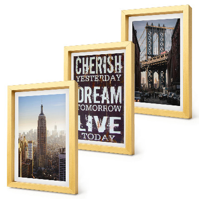 Juego de 3 cuadros decorativos Paisajes de la ciudad de Nueva York con una cita inspiradora.