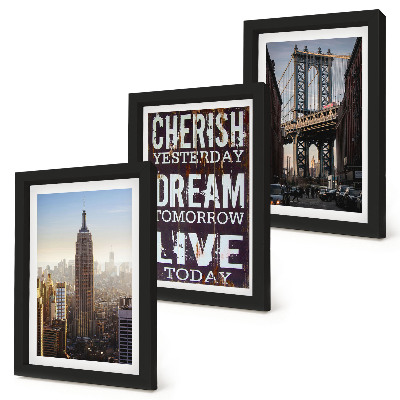 Juego de 3 cuadros decorativos Paisajes de la ciudad de Nueva York con una cita inspiradora.