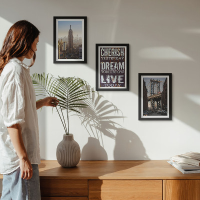 Juego de 3 cuadros decorativos Paisajes de la ciudad de Nueva York con una cita inspiradora.