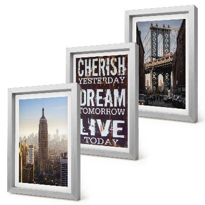 Juego de 3 cuadros decorativos Paisajes de la ciudad de Nueva York con una cita inspiradora.