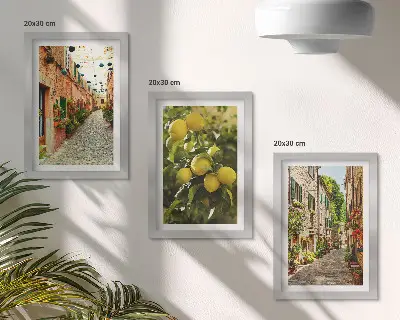 Tríptico enmarcado con calles encantadoras decoradas con flores y limones