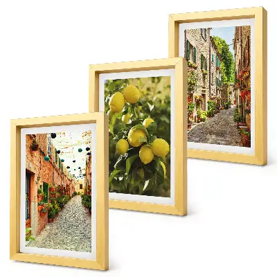 Tríptico enmarcado con calles encantadoras decoradas con flores y limones