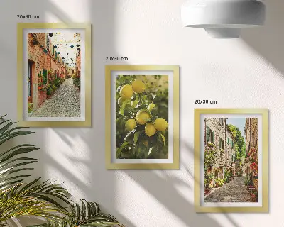 Tríptico enmarcado con calles encantadoras decoradas con flores y limones