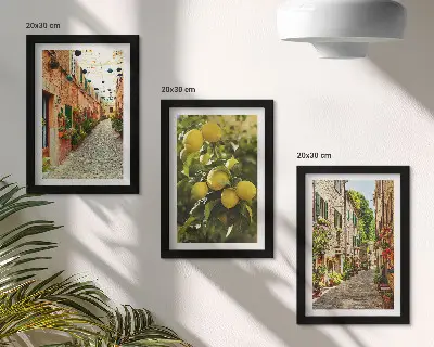 Tríptico enmarcado con calles encantadoras decoradas con flores y limones