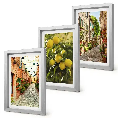 Tríptico enmarcado con calles encantadoras decoradas con flores y limones
