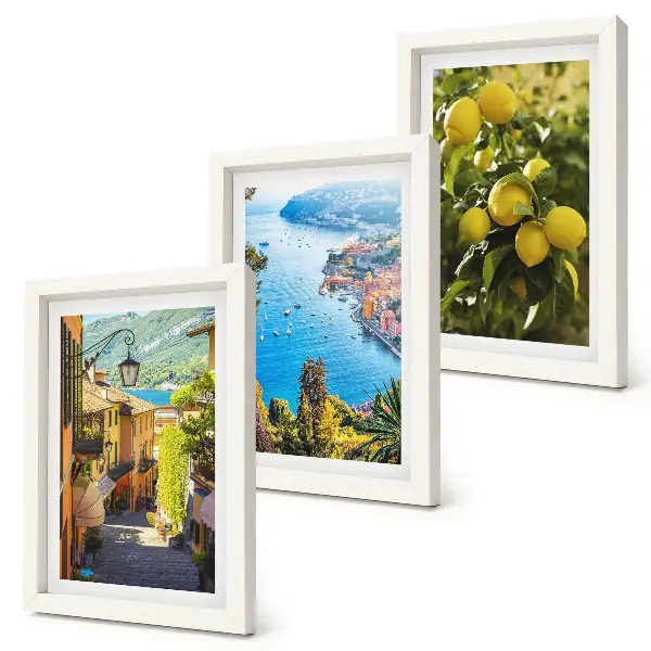 Juego de 3 cuadros decorativos con diseño de calles costeras pintorescas, vistas al mar y limoneros