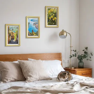 Juego de 3 cuadros decorativos con diseño de calles costeras pintorescas, vistas al mar y limoneros