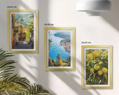 Juego de 3 cuadros decorativos con diseño de calles costeras pintorescas, vistas al mar y limoneros