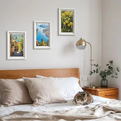 Juego de 3 cuadros decorativos con diseño de calles costeras pintorescas, vistas al mar y limoneros
