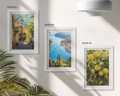 Juego de 3 cuadros decorativos con diseño de calles costeras pintorescas, vistas al mar y limoneros