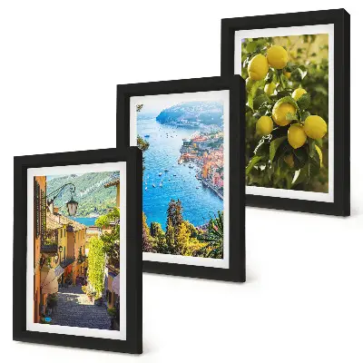 Juego de 3 cuadros decorativos con diseño de calles costeras pintorescas, vistas al mar y limoneros