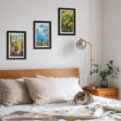 Juego de 3 cuadros decorativos con diseño de calles costeras pintorescas, vistas al mar y limoneros