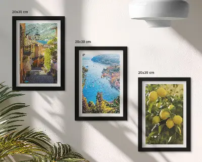 Juego de 3 cuadros decorativos con diseño de calles costeras pintorescas, vistas al mar y limoneros