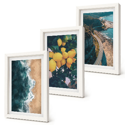 Tríptico enmarcado Limones de playa, paisaje montañoso, carretera costera