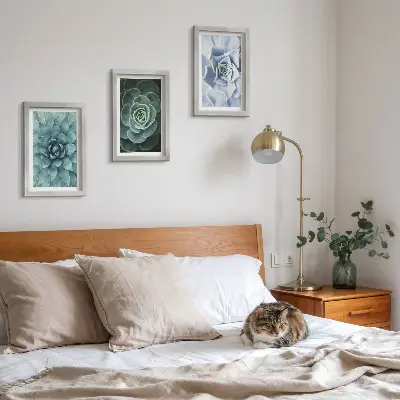 Juego de 3 cuadros decorativos con diseño de plantas suculentas en tonos verdes y turquesas