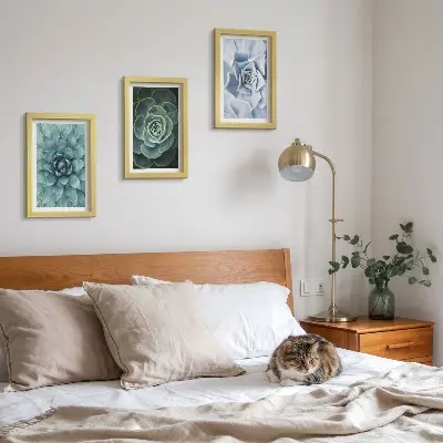 Juego de 3 cuadros decorativos con diseño de plantas suculentas en tonos verdes y turquesas
