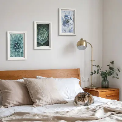 Juego de 3 cuadros decorativos con diseño de plantas suculentas en tonos verdes y turquesas