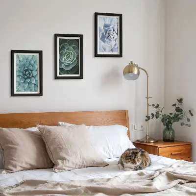 Juego de 3 cuadros decorativos con diseño de plantas suculentas en tonos verdes y turquesas